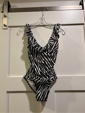 DKNY Black and White Zebra-Print One-Piece Swimsuit
